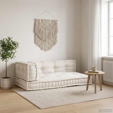 Cuscino per Divano Pallet 3 pz Tessuto Crema 120 x 80 x 34 cm