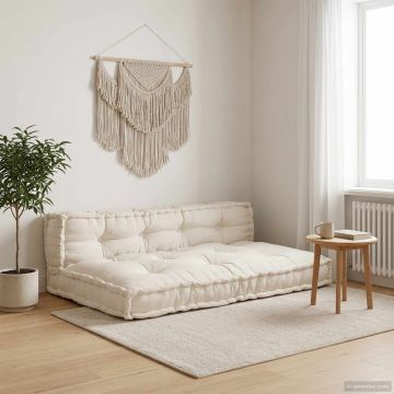 Cuscino per Divano Pallet 2 pz Tessuto Crema 120 x 80 x 38 cm