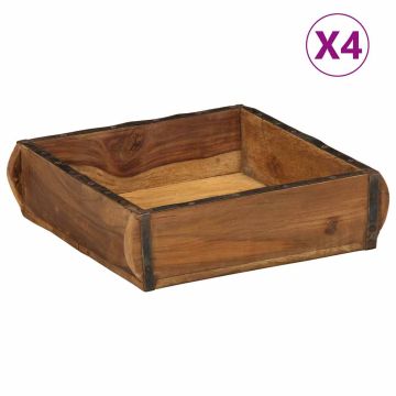 Vassoio 4 pz Marrone 29 x 31 x 10 cm Legno Recuperato Massello