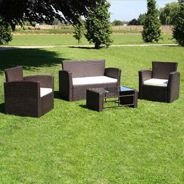 Set Divani da Giardino 4 pz con Cuscini in Polyrattan Marrone