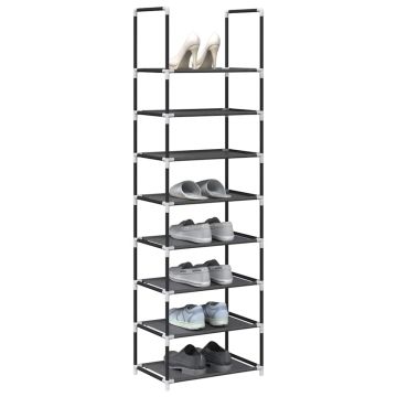 Scarpiera 8 Ripiani Nera 44x28x145 cm in Tessuto Non Tessuto