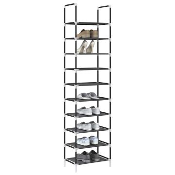 Scarpiera 10 Ripiani Nera 44x28x180 cm in Tessuto Non Tessuto