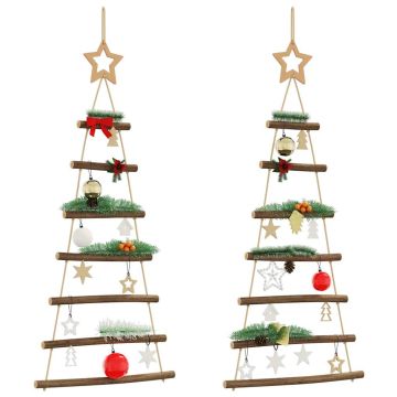 Alberi di Natale sospesi con stelle in alto 2 pz 42x90 cm Ramo naturale