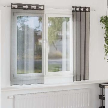 Tende in Voile con Occhielli 2 pz Nero 140x140 cm