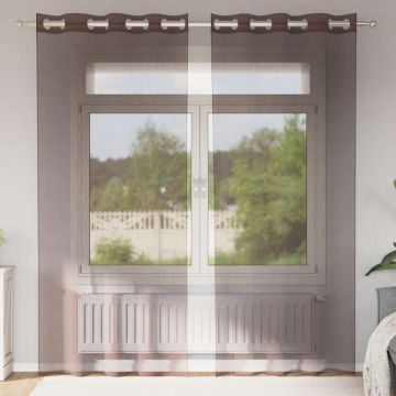 Tende in Voile con Occhielli 2 pz Marrone 140x225 cm
