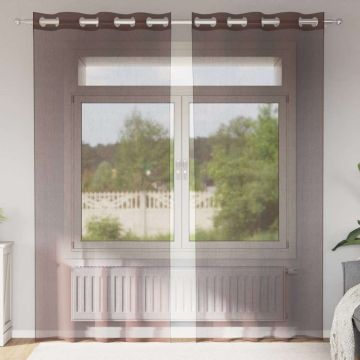 Tende in Voile con Occhielli 2 pz Marrone 140x245 cm