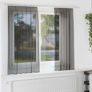 Tende in Voile con Tasche per Aste 2 pz Nero