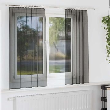 Tende in Voile con Tasche per Aste 2 pz Nero