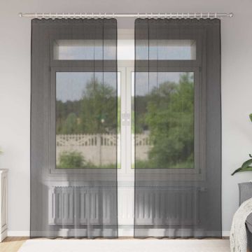 Tende in Voile con Tasche per Aste 2 pz Nero