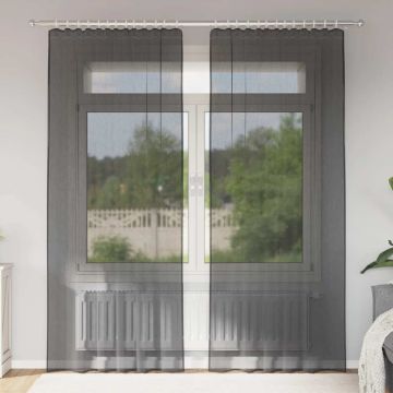 Tende in Voile con Tasche per Aste 2 pz Nero