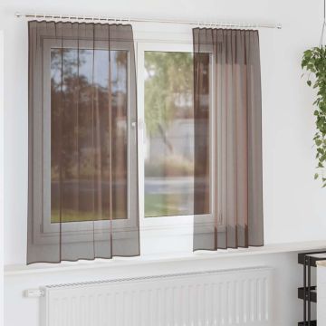 Tende in Voile con Tasche per Aste 2 pz Marrone
