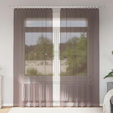 Tende in Voile con Tasche per Aste 2 pz Marrone