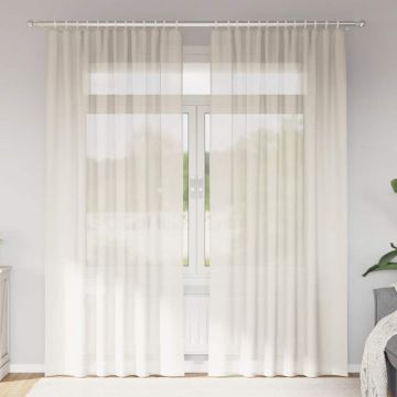 Tende in Voile con Tasche per Aste 2 pz Crema