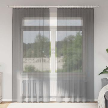 Tende in Voile con Tasche per Aste 2 pz Grigio Scuro