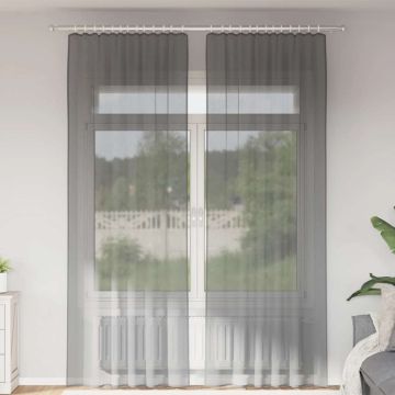 Tende in Voile con Tasche per Aste 2 pz Grigio Scuro