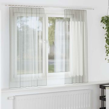 Tende in Voile con Tasche per Aste 2 pz Grigio Chiaro