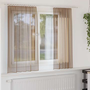 Tende in Voile con Tasche per Aste 2 pz Marrone Chiaro