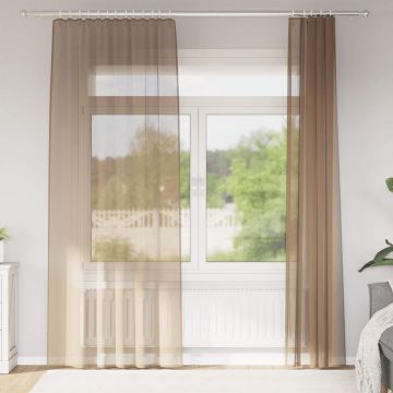 Tende in Voile con Tasche per Aste 2 pz Marrone Chiaro