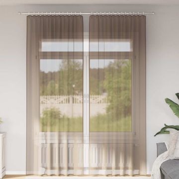 Tende in Voile con Tasche per Aste 2 pz Marrone Chiaro