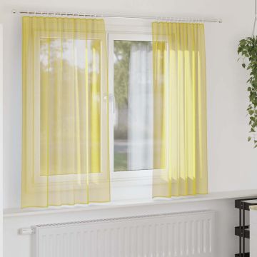 Tende in Voile con Tasche per Aste 2 pz Giallo