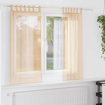 Tende in Voile con Passanti 2 pz Sabbia 140x140 cm