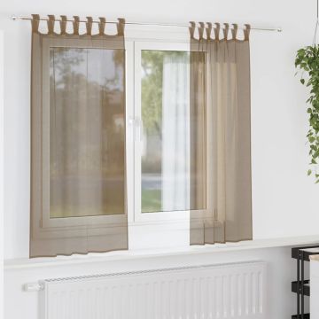 Tende in Voile con Passanti 2 pz Marrone Chiaro 140x140 cm