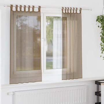 Tende in Voile con Passanti 2 pz Marrone Chiaro 140x175 cm