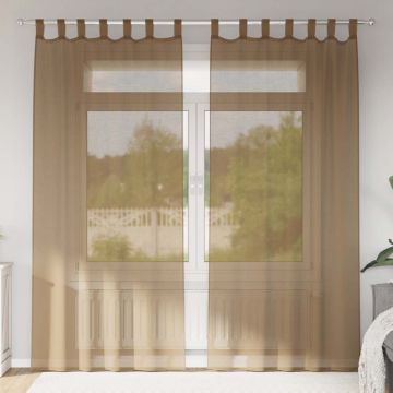 Tende in Voile con Passanti 2 pz Marrone Chiaro 140x225 cm