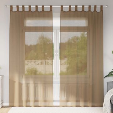 Tende in Voile con Passanti 2 pz Marrone Chiaro 140x245 cm