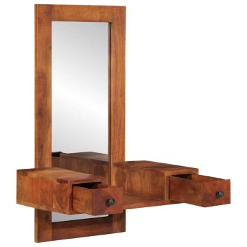 Specchio da Parete c/ Cassetti 60x33x90cm Legno Massello Acacia
