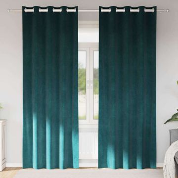 Tende 2 pz Verde Scuro 140 x 225 cm Velluto