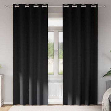 Tende Blackout con Anelli 2 pz Nero 260 x 140 cm Poliestere