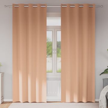 Tende Blackout con Anelli 2 pz Marrone Chiaro 260 x 140 cm