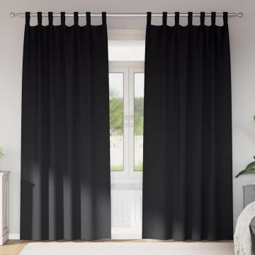 Tende Blackout con Anelli 2 pz Nero 225 x 140 cm Poliestere
