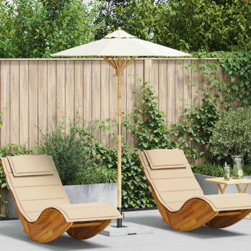 Ombrello da giardino Ø 150 x 210 cm Bambù Rotondo Bianco Crema