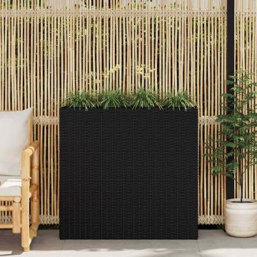 Letto Rialzato da Giardino con 4 Vasi in Polyrattan Nero