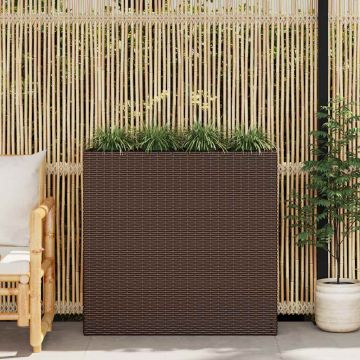 Letto Rialzato da Giardino con 4 Vasi in Polyrattan Marrone