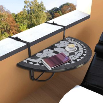 Tavolo Sospeso da Balcone Nero e Bianco con Mosaico
