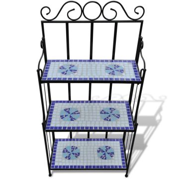 Piedistallo per Piante Terracotta con Mosaico Blu e Bianco