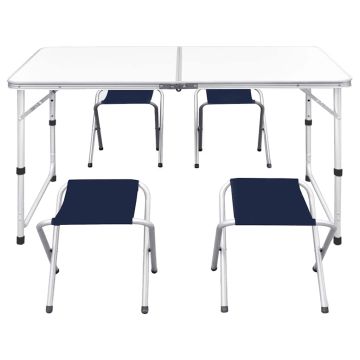 Set Tavolo da Campeggio Pieghevole 4 Sedie Regolabile 120x60 cm