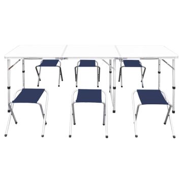 Set Tavolo da Campeggio Pieghevole 6 Sedie Regolabili 180x60 cm