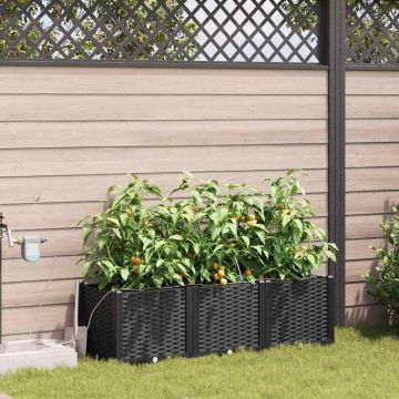 Vaso da giardino 3 pz Nero 120 x 40 x 37,5 cm PP