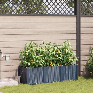 Vaso da giardino 3 pz Grigio 120 x 40 x 37,5 cm PP