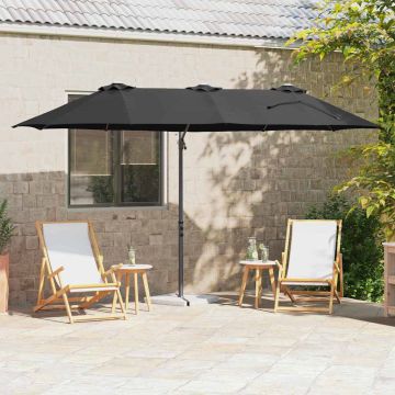 Ombrellone Nero 372 x 198 x 243 cm Poliestere e Alluminio