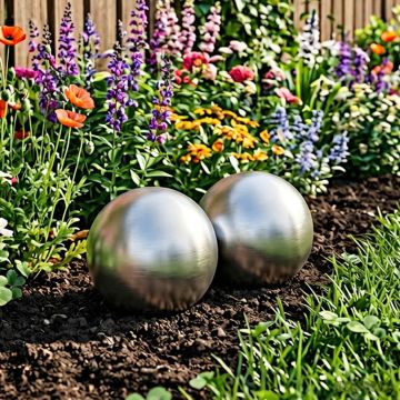 Palla Spazzolata 2 pz Ø 15 cm Argento Acciaio Inossidabile 201