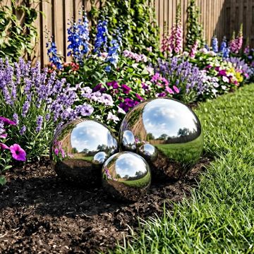 Palla a Specchio 3 pz Ø 20 cm Argento Acciaio Inossidabile 201
