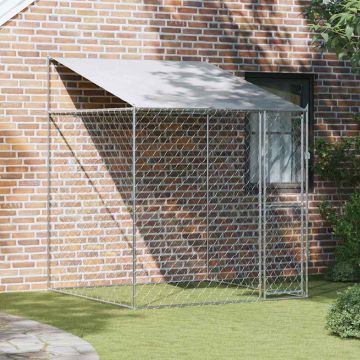 Gabbia per Cani con Tetto Argento 200 x 200 x 258 cm