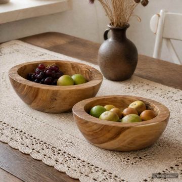 Portafrutta JEPARA 2 pz Marrone Teak Legno di teak solido