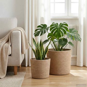 Set di Vasi per Piante 2 pz Naturale Ø 28 x 28 cm