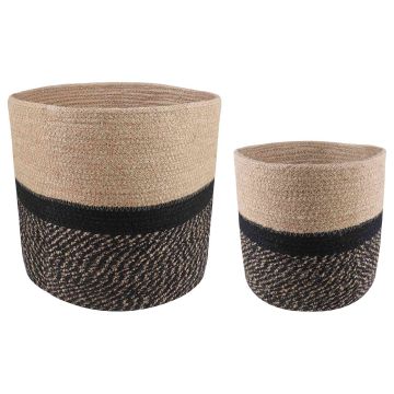 Set di Vasi per Piante 2 pz Naturale e Nero Ø 28 x 28 cm